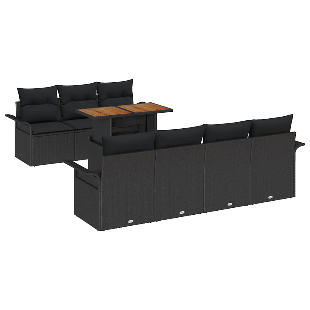 Garten-Sofa-Set mit Speicher 8 pcs Schwarz Poly Rattan